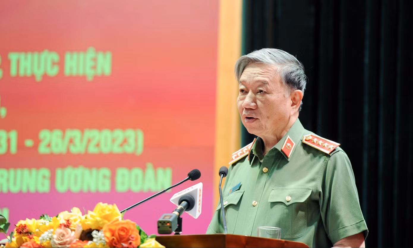 Bộ trưởng Bộ Công an Tô Lâm phát biểu tại chương trình. Ảnh: Lương Trường