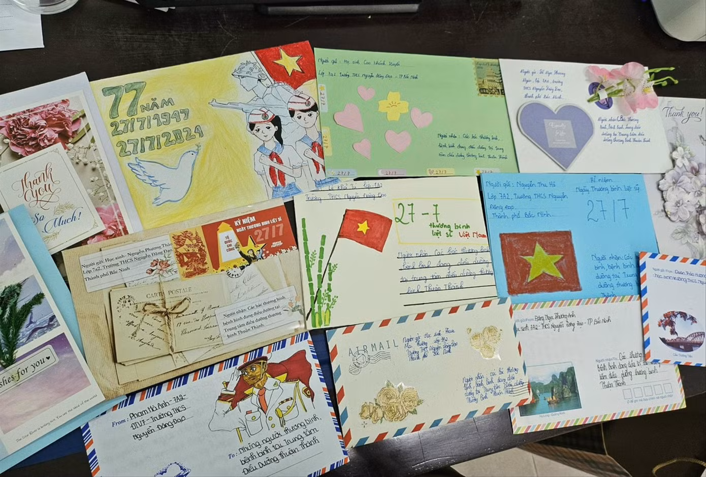 Những bức thư của các em học sinh tỉnh Bắc Ninh gửi đến thương binh, bệnh binh và anh hùng liệt sỹ.