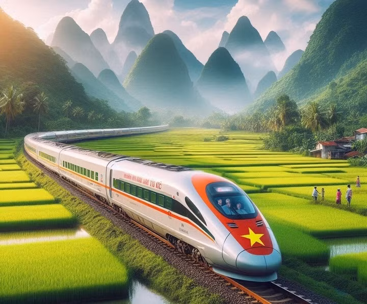 Mô hình đường sắt tốc độ cao chạy trên địa hình Việt Nam được công nghệ AI dựng. Mô hình đường sắt tốc độ cao chạy trên địa hình Việt Nam được công nghệ AI dựng.