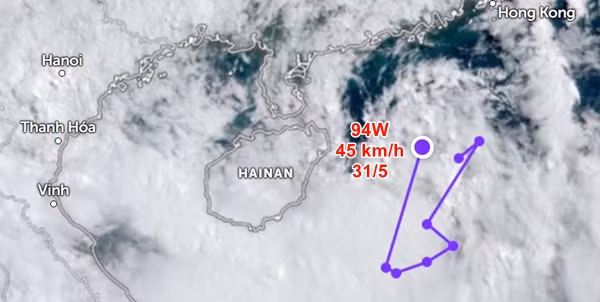 Vị trí của áp thấp 94W vào sáng nay, 31/5. Ảnh: Zoom Earth, JMA.