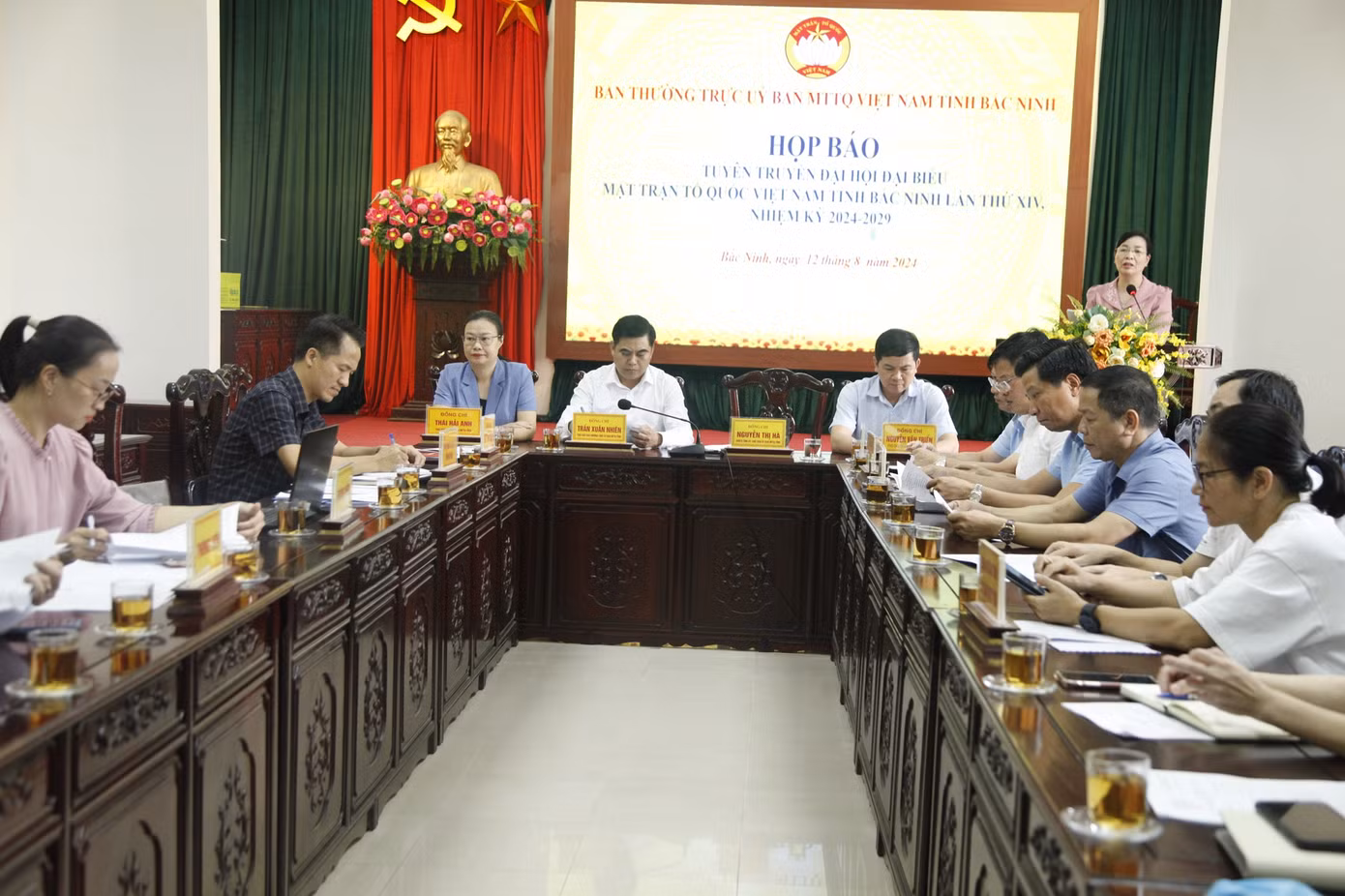Mặt trận Tổ quốc tỉnh Bắc Ninh họp báo thông tin về Đại hội Mặt trận Tổ quốc tỉnh nhiệm kỳ 2024 - 2029. Ảnh: Nguyễn Thắng