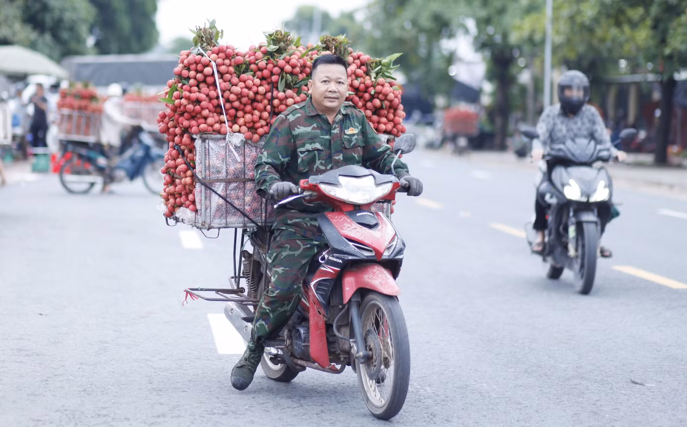 Từ sáng sớm, người dân huyện Lục Ngạn và thị xã Chũ (tỉnh Bắc Giang) mang vải thiều ra chợ bán nằm dọc quốc lộ 31.