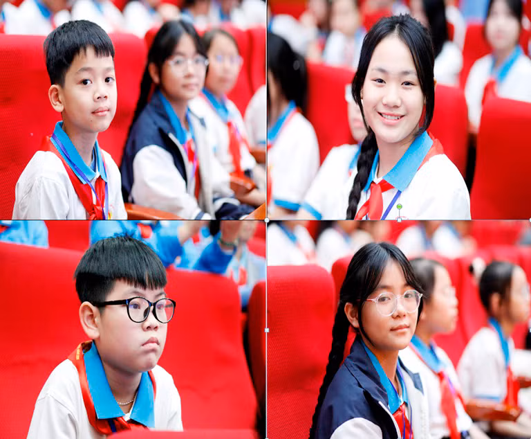 Các bạn thiếu nhi Bắc Giang hồ hởi dự đại hội. Ảnh: Nguyễn Thắng