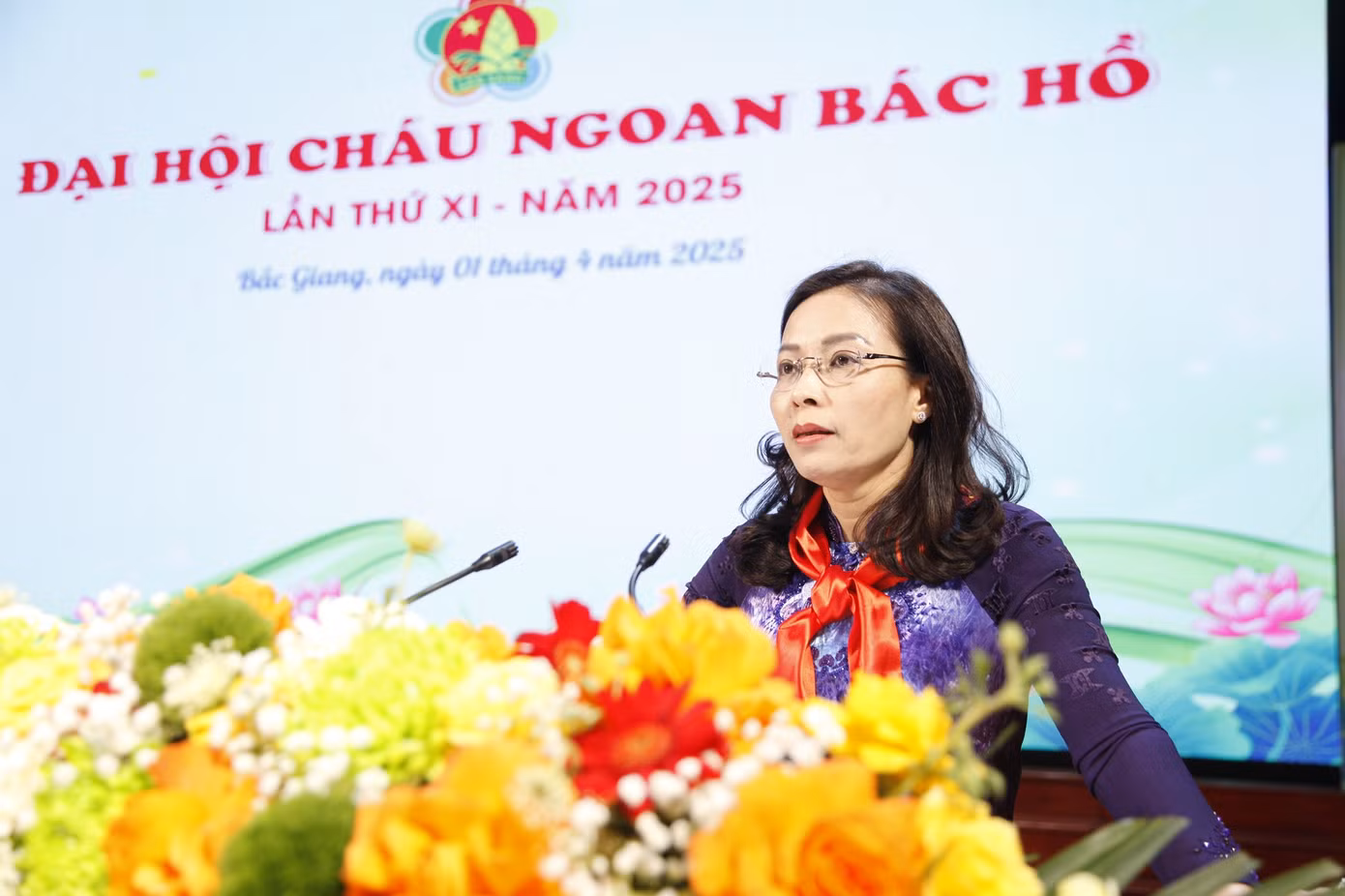 Bà Nguyễn Thị Hương – Phó Bí thư Thường trực Tỉnh ủy, Chủ tịch HĐND tỉnh Bắc Giang phát biểu tại đại hội. Ảnh: Nguyễn Thắng