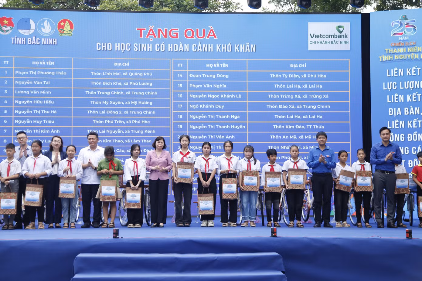 Tặng quà các em học sinh khó khăn. Ảnh: Nguyễn Thắng