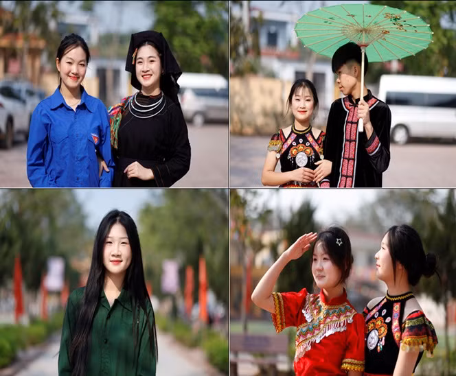 Nhiều nữ sinh hào hứng tham gia chương trình sắc màu vùng cao. Ảnh: Nguyễn Thắng