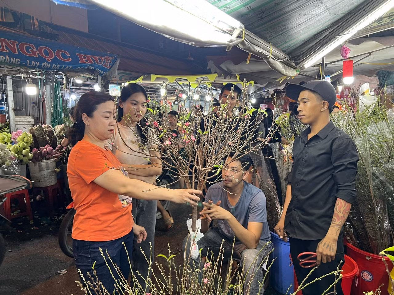 "Năm nào gia đình tôi cũng mua đào chưng Tết dù hiện tại giá đào đang cao nhưng cây lại rất đẹp, nụ nhiều, hoa lớn nên tôi rất vừa ý" - một nữ khách hàng cho biết.