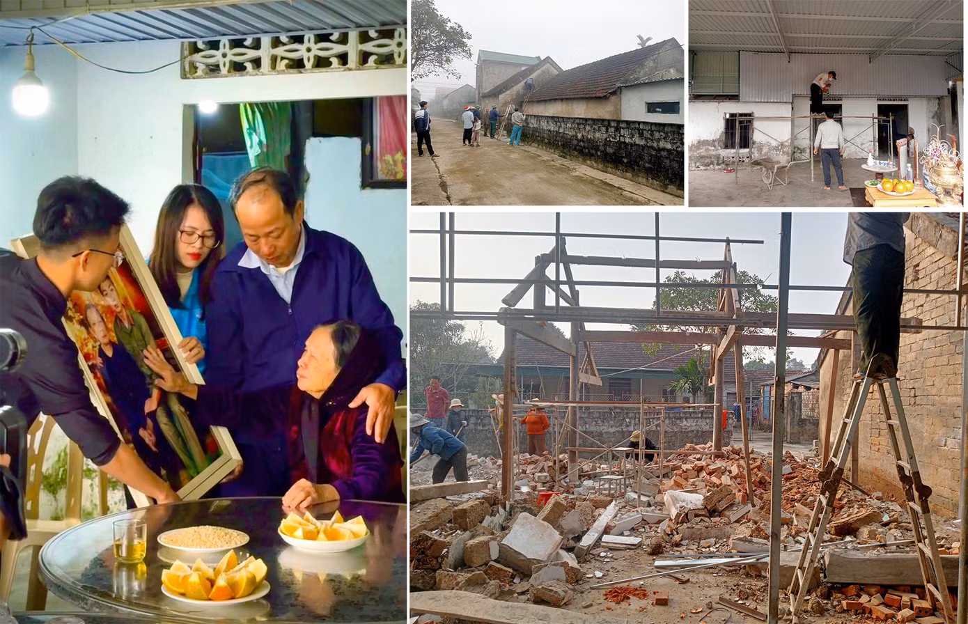 Anh Trung hồ hởi cho biết, đầu năm mới 2025, nhóm Skyline đón nhận tin vui. Trong hành trình tri ân anh hùng liệt sĩ tỉnh Hà Tĩnh (tháng 12/2024), nhóm Skyline đã phục dựng ảnh liệt sĩ Phạm Ngọc Quyền và trao cho mẹ của liệt sĩ là bà Phan Thị Dung. Từ hình ảnh, câu chuyện trong hành trình, đã góp phần nhỏ để lan tỏa, thay đổi căn nhà cho mẹ Phan Thị Dung. Ảnh: NVCC