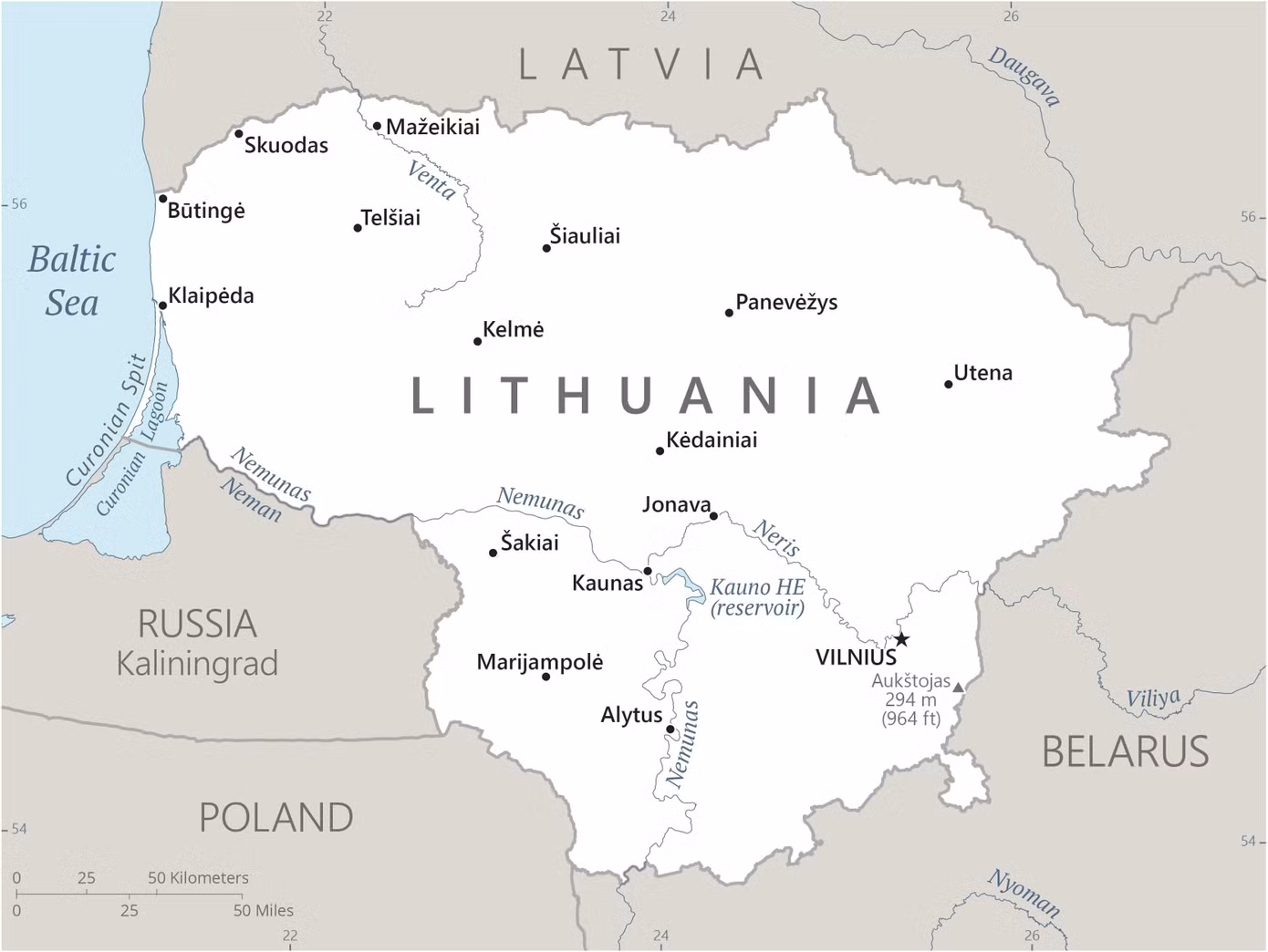 Lithuania giáp Belarus, Kaliningrad (Nga), Ba Lan, Latvia. (Đồ họa: CIA)