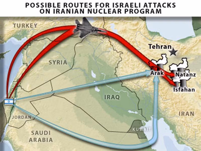 Các tuyến đường Israel có thể dùng để tấn công Iran Nguồn: Haaretz