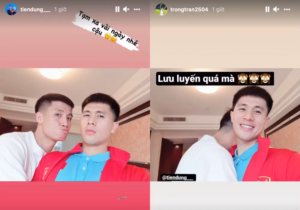 Trước khi rời khỏi nơi cách ly tập trung, Tiến Dũng và Đình Trọng đăng ảnh "tình bể bình".