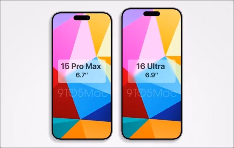 Kích thước màn hình bị rò rỉ của iPhone 15 Pro Max và iPhone 16 Ultra. (Ảnh: 9to5Mac)