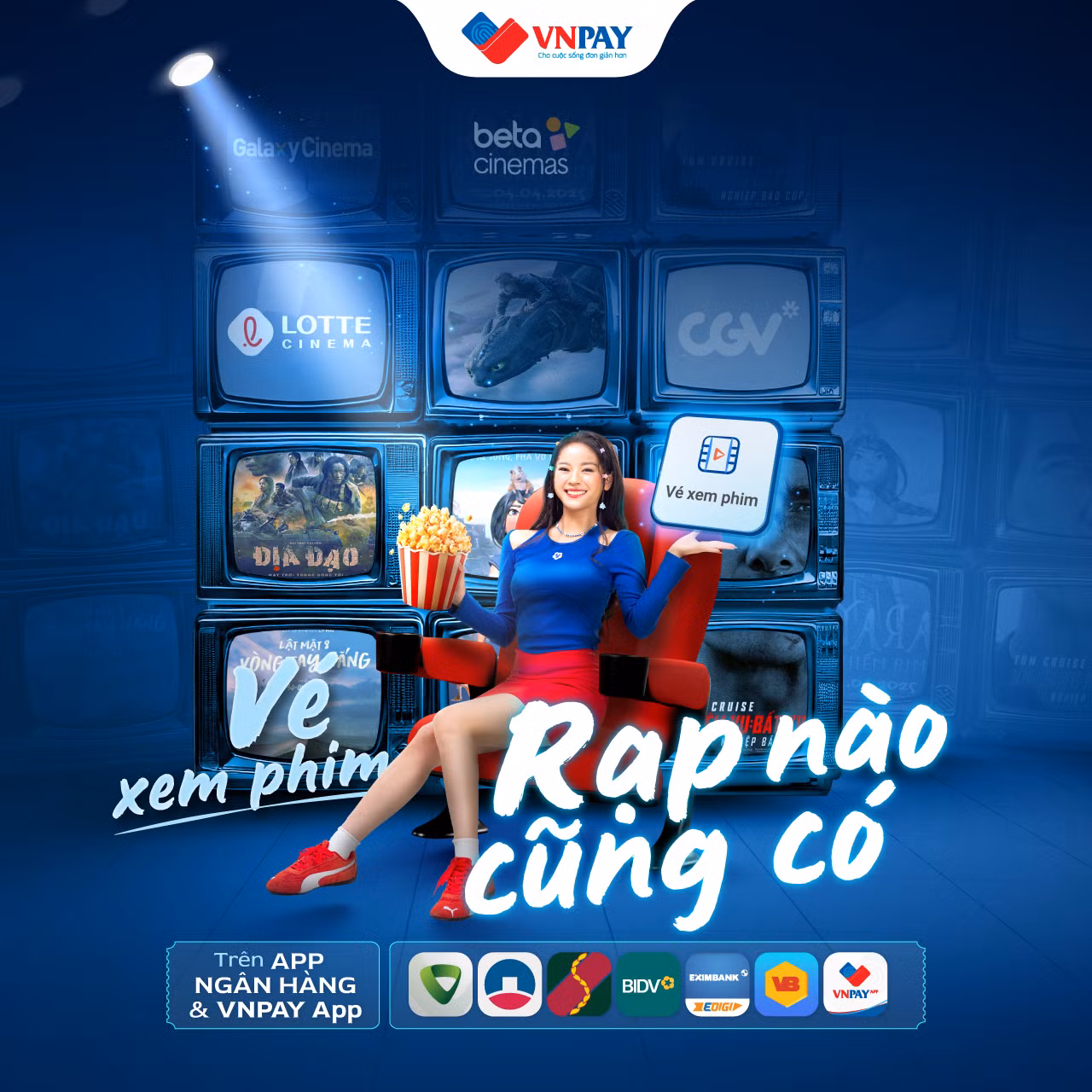 Nhiều app ngân hàng và ứng dụng VNPAY đặt được vé xem phim với giá tốt