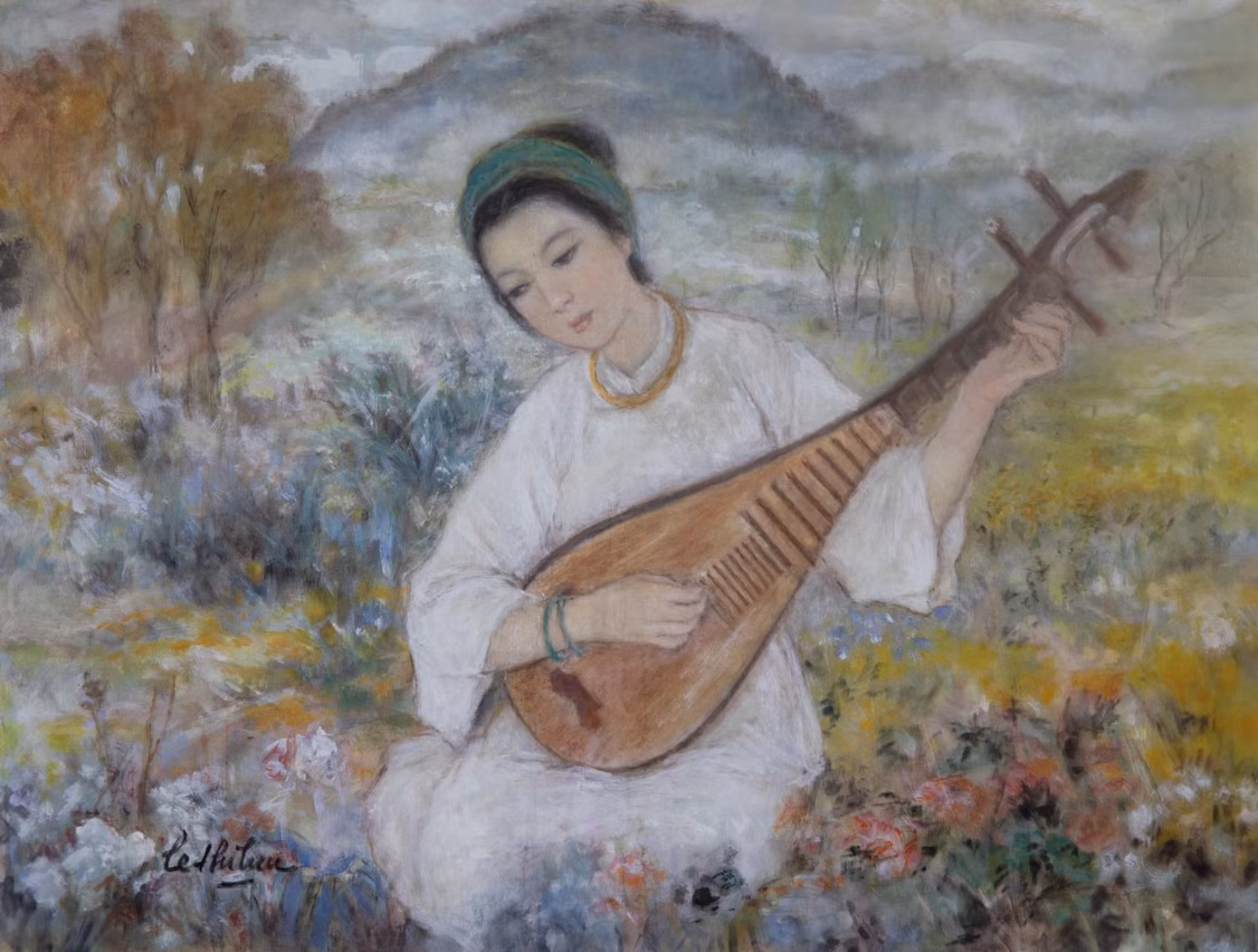 Fillette aux nattes avec son panier de fleurs- Lê Thị Lựu Fillette aux nattes avec son panier de fleurs- Lê Thị Lựu