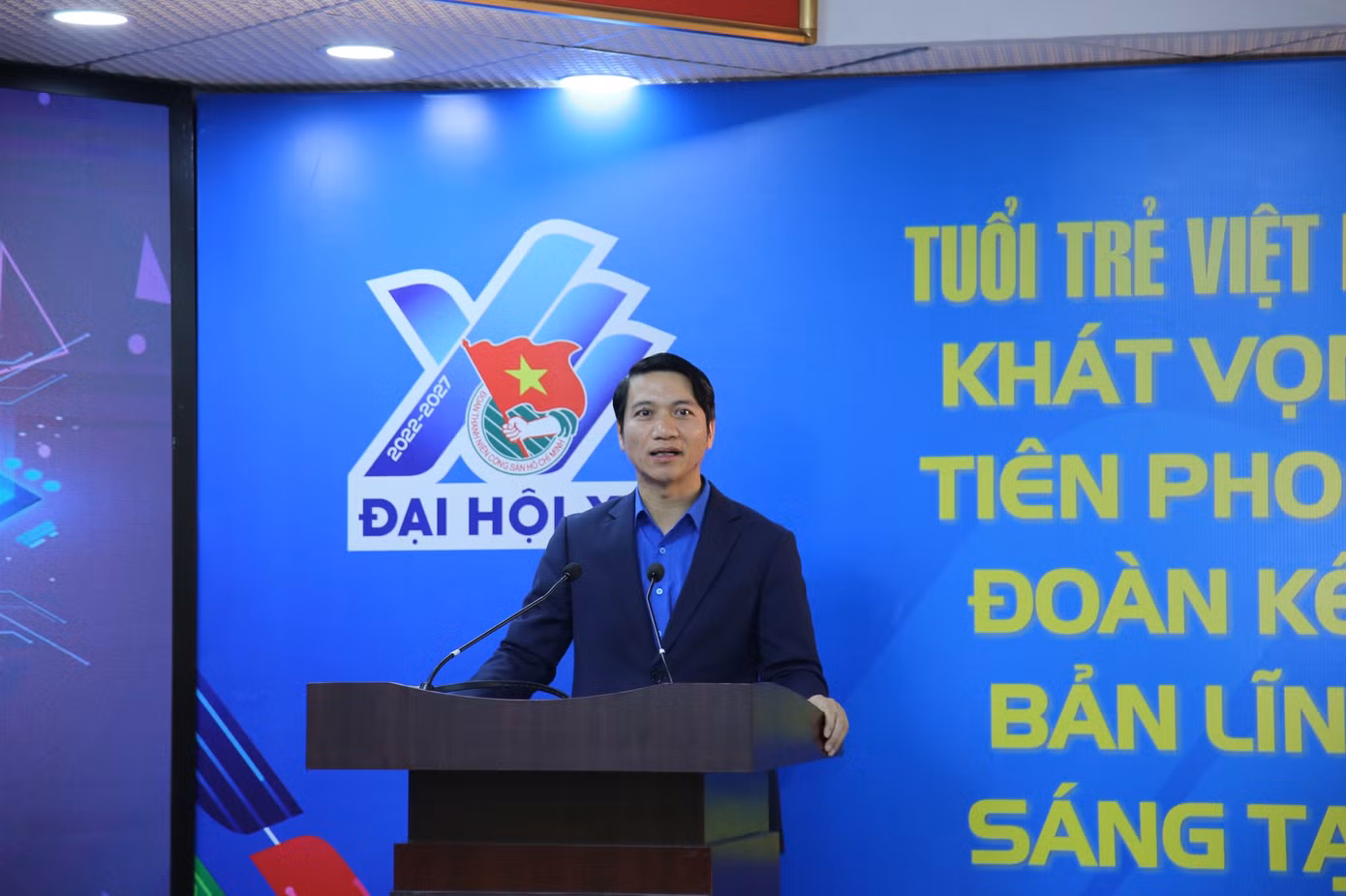 Anh Nguyễn Ngọc Lương, Bí thư thường trực T.Ư Đoàn, Chủ tịch T.Ư Hội LHTN Việt Nam phát biểu tại hội nghị. Ảnh: Lâm Đăng Hải