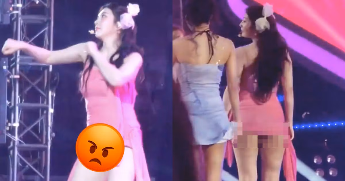 Chiếc váy quá ngắn khiến Joy "lộ hàng" trên sân khấu. Chiếc váy quá ngắn khiến Joy "lộ hàng" trên sân khấu.