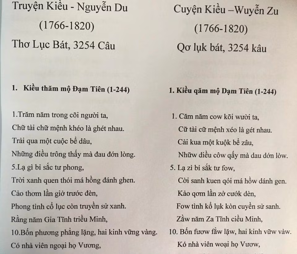 Truyện Kiều được viết bằng chữ cải tiến của PGS.TS Bùi Hiền.