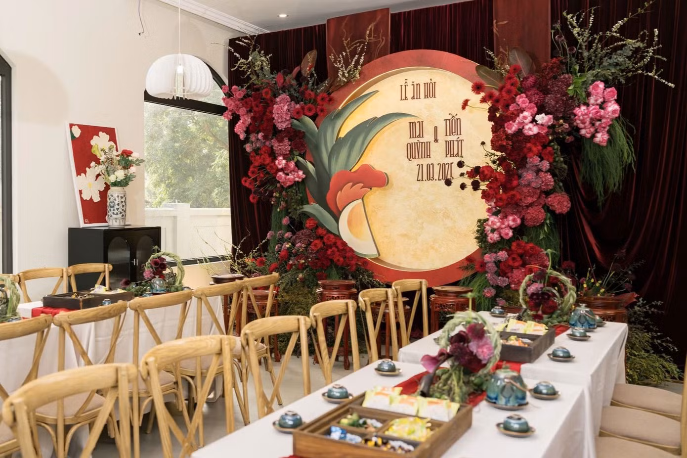 Đám hỏi của Quỳnh Lương và thiếu gia Tiến Phát được tổ chức tại tư gia ở Phú Thọ. Ảnh: Tada Wedding Film.