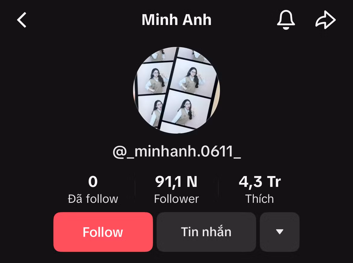 Kênh TikTok của Minh Anh thu hút khoảng hơn 91.000 người theo dõi.