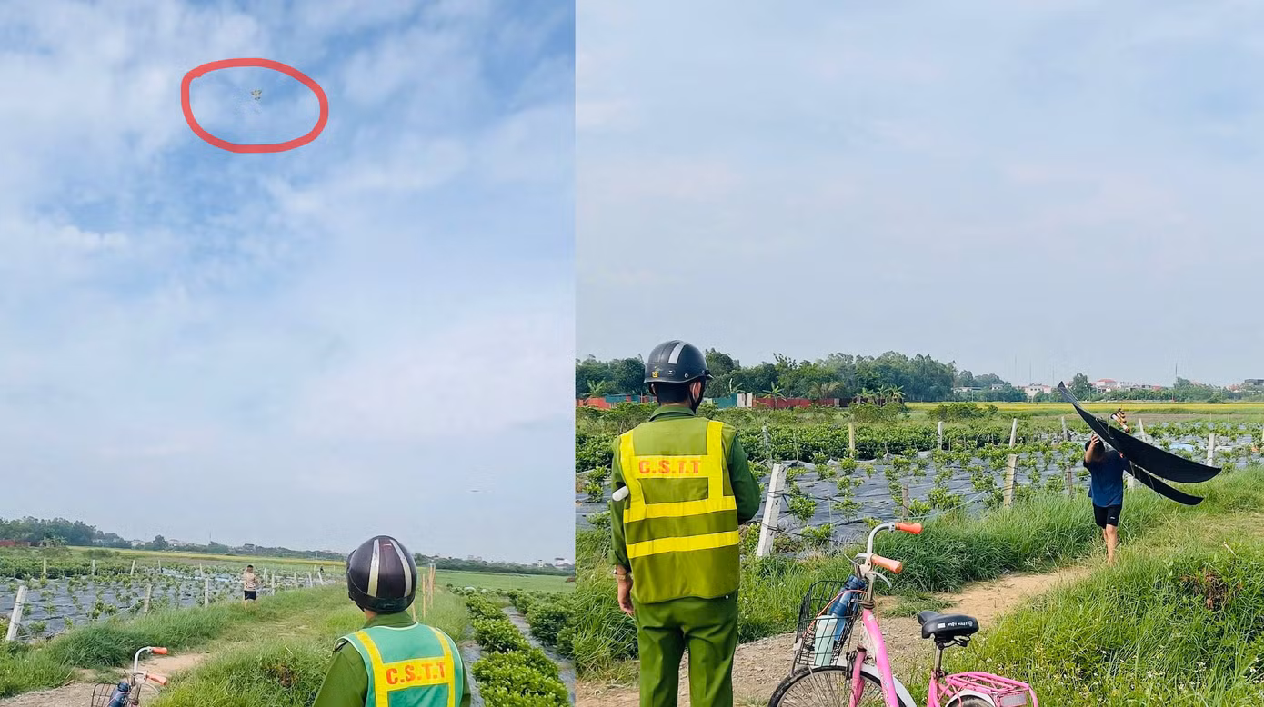 Lực lượng chức năng phát hiện 4 em nhỏ đang chơi thả diều tại khu vực thôn Bắc Giã, gần sân bay Nội Bài. Ảnh: NIA. Lực lượng chức năng phát hiện 4 em nhỏ đang chơi thả diều tại khu vực thôn Bắc Giã, gần sân bay Nội Bài. Ảnh: NIA.