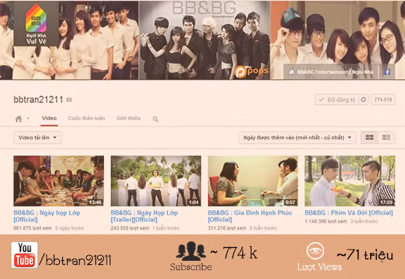 Kênh Youtube của BB Trần hiện đang đứng đầu trong top 100 kênh Youtube Việt Nam được nhiều subscribe nhất
