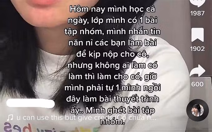 Clip Ngọc Ngân vừa khóc vừa chia sẻ sự ấm ức vì phải làm bài tập cho cả nhóm thu hút nhiều sự chú ý (Ảnh: Chụp màn hình).