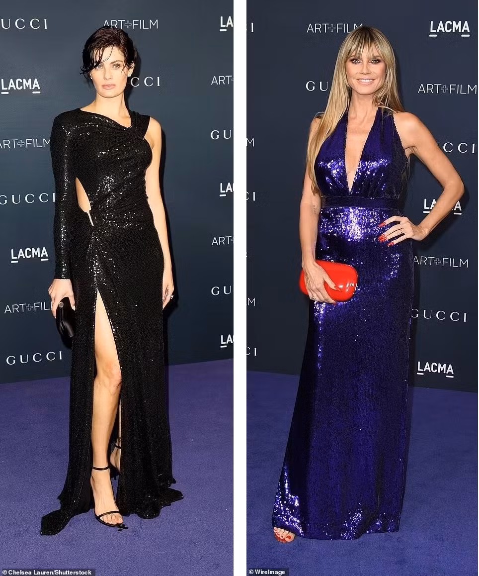 Nữ diễn viên Mỹ Jamie Alexander và siêu mẫu Heidi Klum đều chọn đồ theo phong cách sang trọng và lấp lánh. Ảnh: Daily Mail.