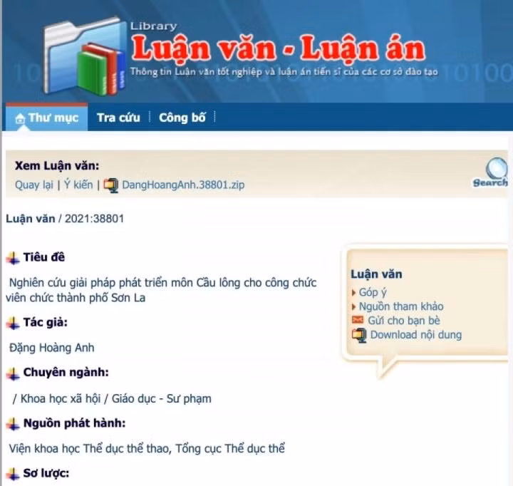 Luận án "Nghiên cứu giải pháp phát triển môn cầu lông cho công chức viên chức TP Sơn La" gây xôn xao dư luận những ngày qua.