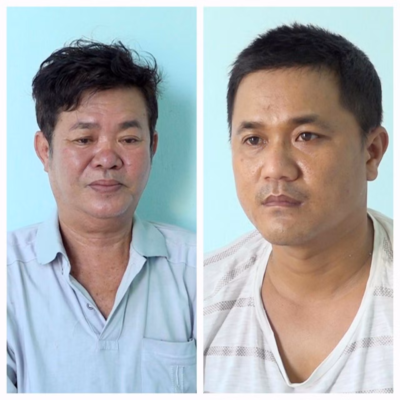 Hai đối tượng Võ Thanh Tùng (trái) và Nguyễn Hữu Thanh An có hành vi cho vay lãi nặng bị Công an tỉnh An Giang bắt giữ vào ngày 4/6/2021