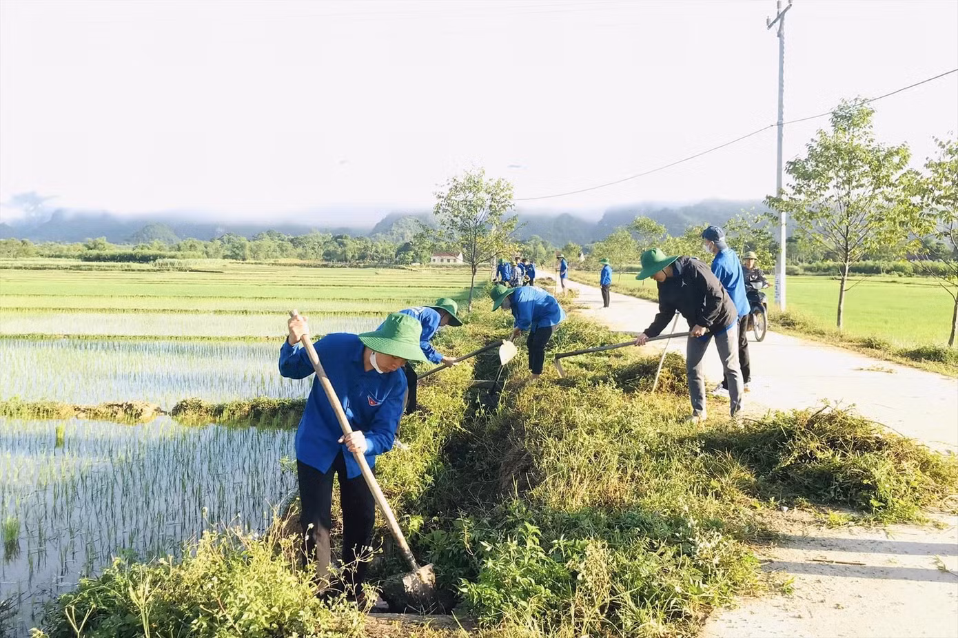 Đội sinh viên tình nguyện trường ĐH Sư phạm Kỹ thuật Vinh vét kênh mương, khơi thông dòng chảy