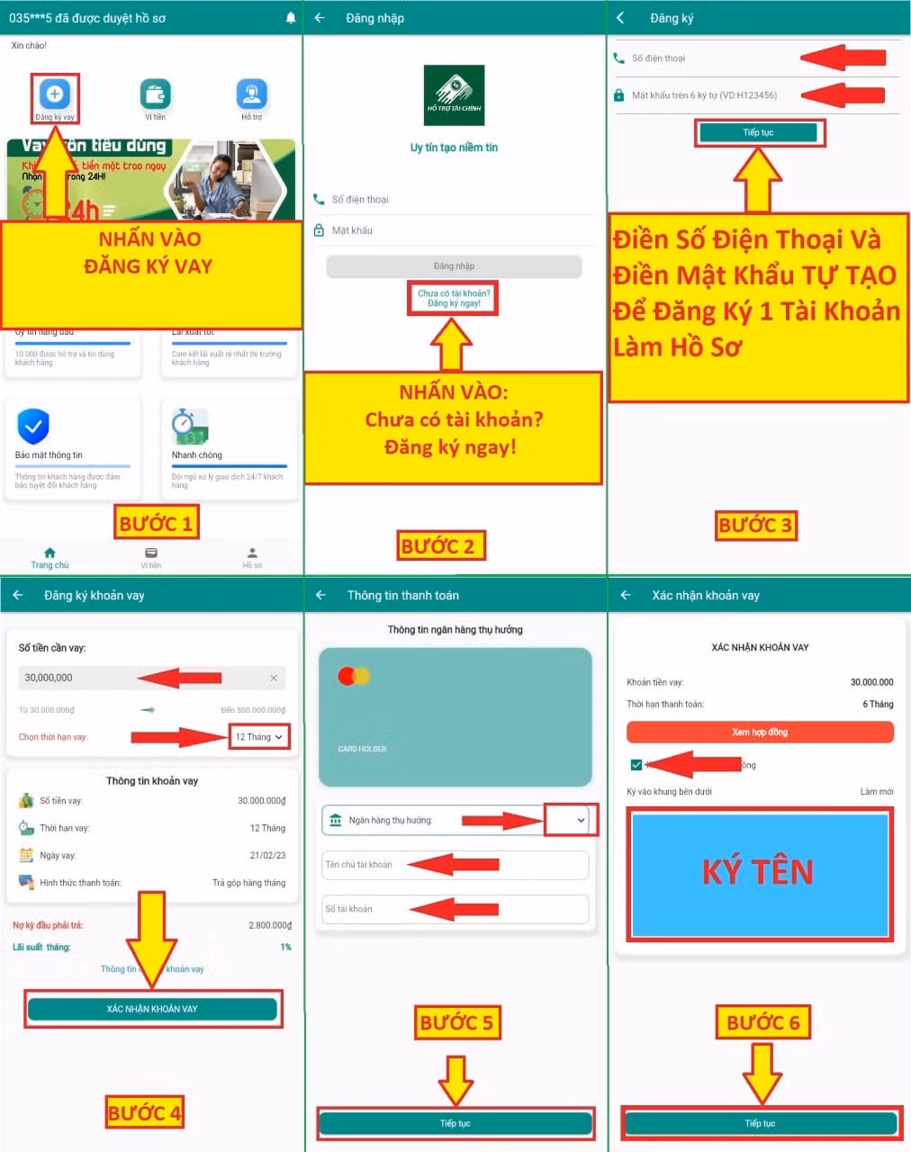 Hướng dẫn làm thủ tục vay tiền khi các "tư vấn viên" gửi cho khách hàng đăng ký tài khoản nhận tiền.