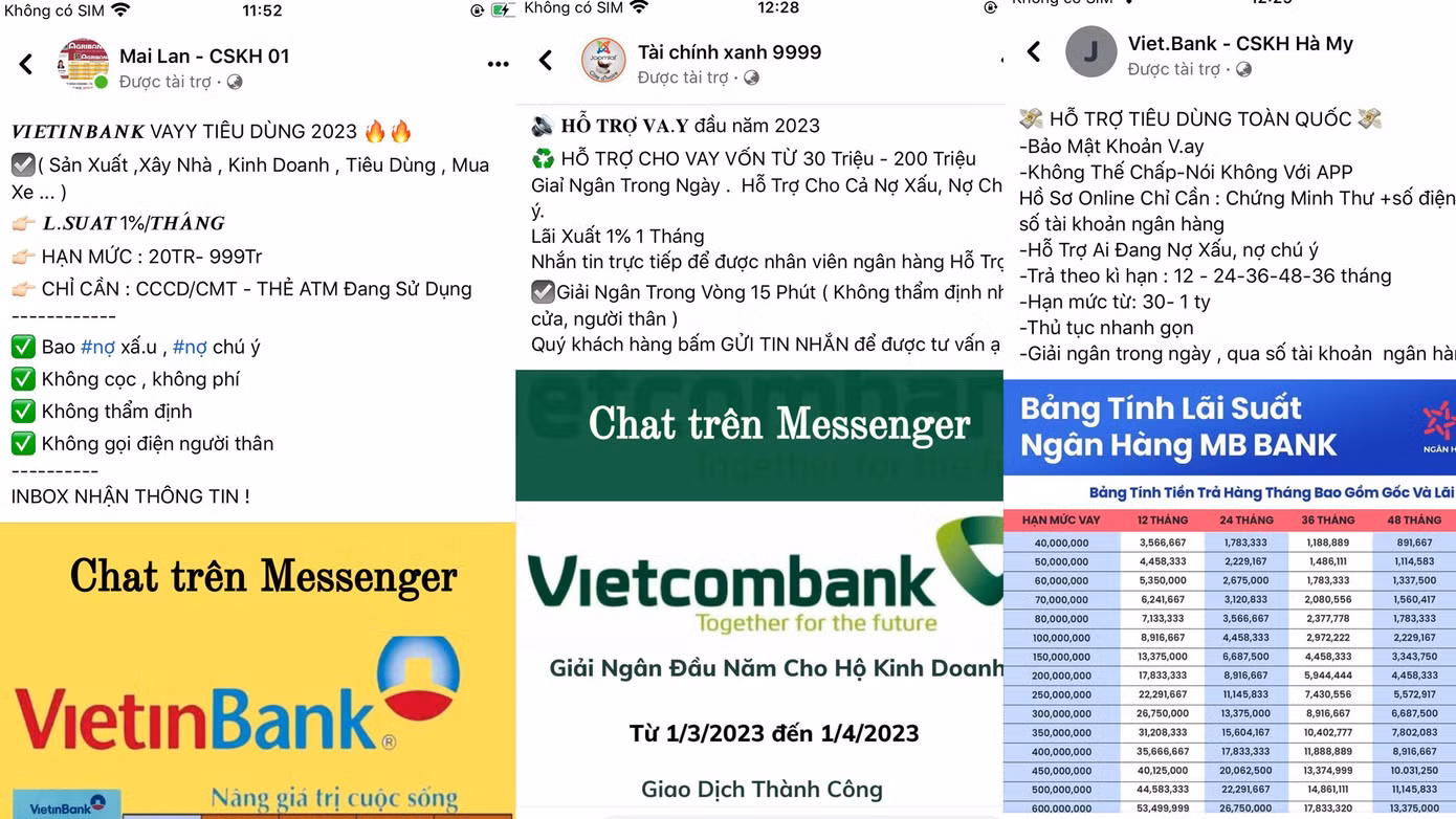 Nhan nhản các quảng cáo có logo, thương hiệu các ngân hàng lớn trong các bài cho vay tiêu dùng, kinh doanh, mua nhà, xe trên mạng xã hội.