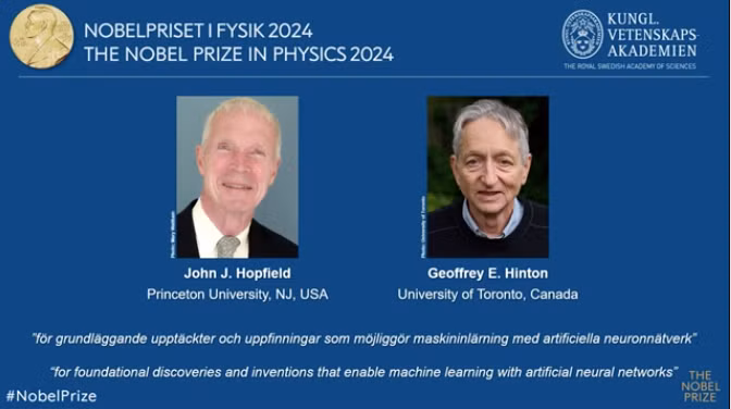 Hai nhà khoa học John Hopfield và Geoffrey Hinton giành giải Nobel Vật lý 2024.