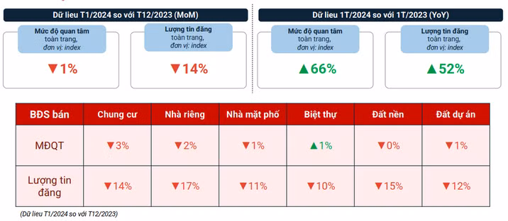 Mức độ quan tâm trong tháng 1 giảm khoảng 1% so với tháng 12/2024 nhưng tăng 66% so với cùng kỳ năm 2023.