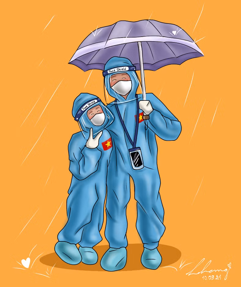 Hai bạn tình nguyện viên trở thành cặp đôi sau một thời gian chung sức trên mặt trận chống dịch. Hai bạn tình nguyện viên trở thành cặp đôi sau một thời gian chung sức trên mặt trận chống dịch.
