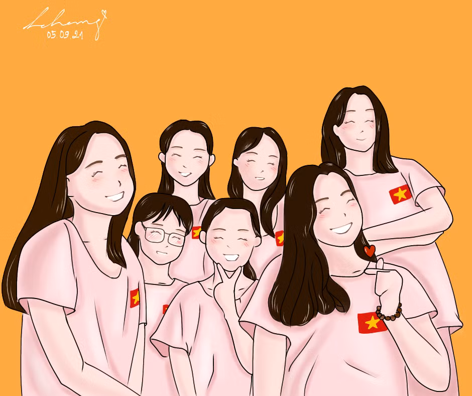 Hình ảnh các cô gái đang ngày đêm chống dịch cũng được tái hiện qua tranh của Hoa Trang. Hình ảnh các cô gái đang ngày đêm chống dịch cũng được tái hiện qua tranh của Hoa Trang.
