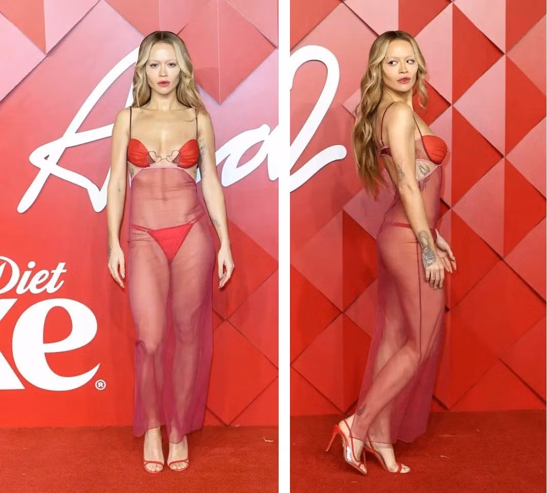Rita Ora mặc váy xuyên thấu trên thảm đỏ British Fashion Awards 2022. Ảnh: Getty Images.