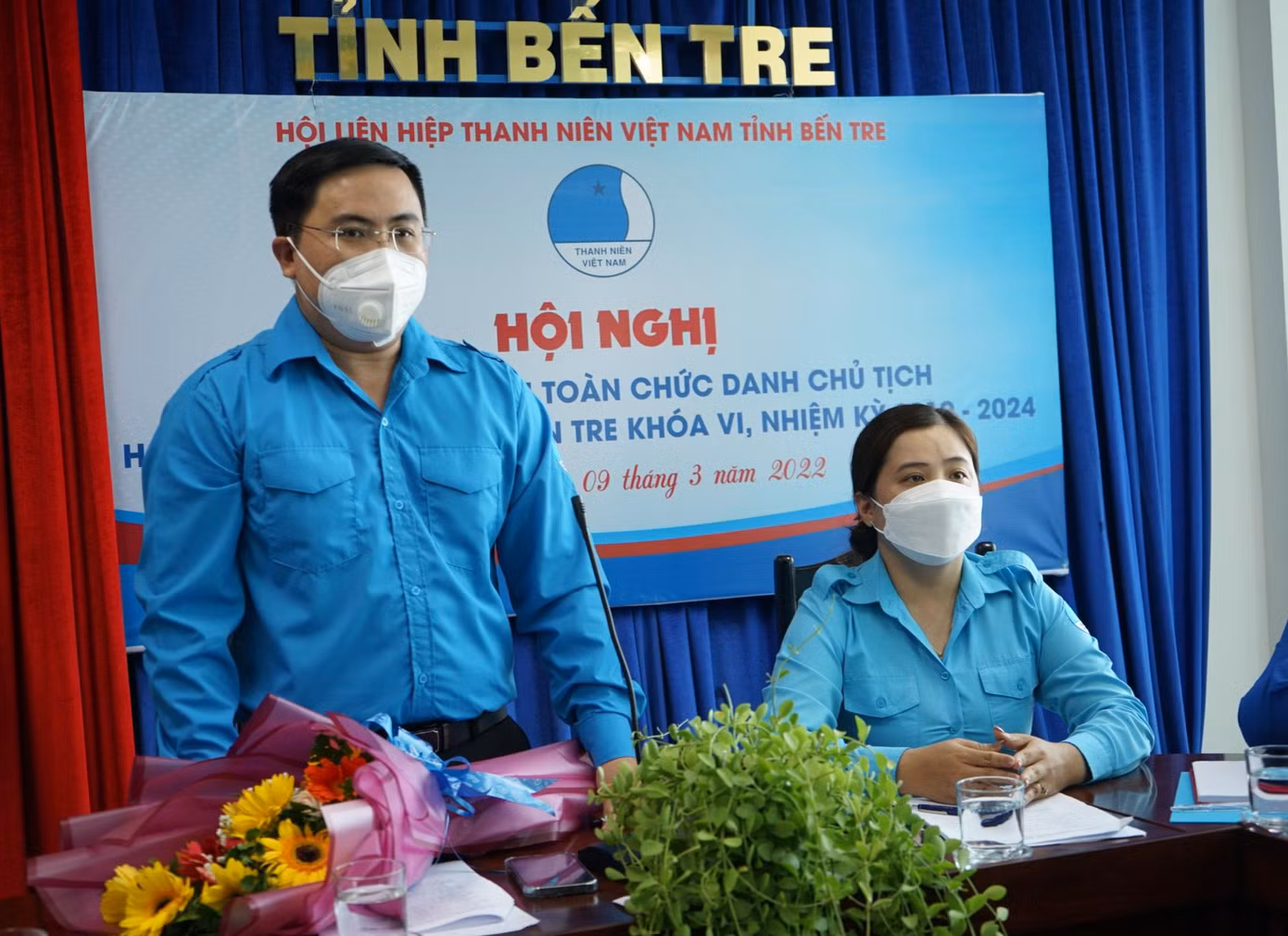 Tân Chủ tịch Hội LHTN tỉnh Bến Tre Phan Thanh Trẻ phát biểu
