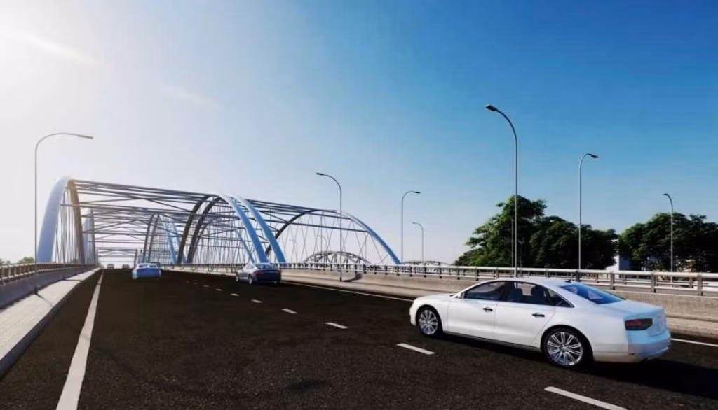 Với cầu đường bộ được xây dựng vĩnh cửu bằng bê tông cốt thép và bê tông cốt thép dự ứng lực, kết hợp dây văng; cầu có chiều dài 700 mét, rộng 18 mét tương đương 6 làn xe, vận tốc thiết kế 80 km/h.