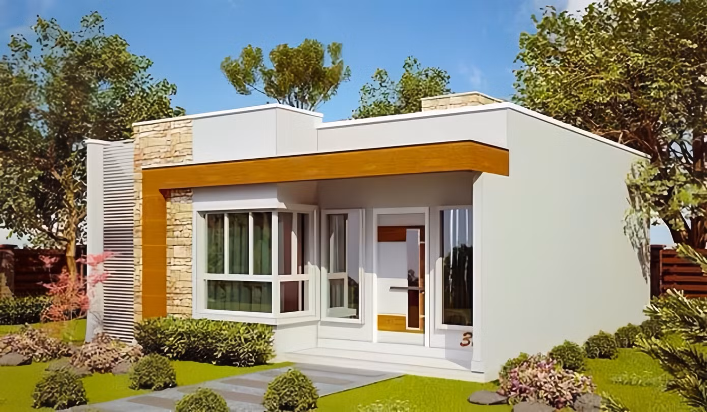 Nhà một tầng mái phẳng với kết cấu vững chắc có thể tận dụng sân thượng để làm sân phơi, trồng cây hoặc thư giãn, tận hưởng cảnh quan xung quanh.