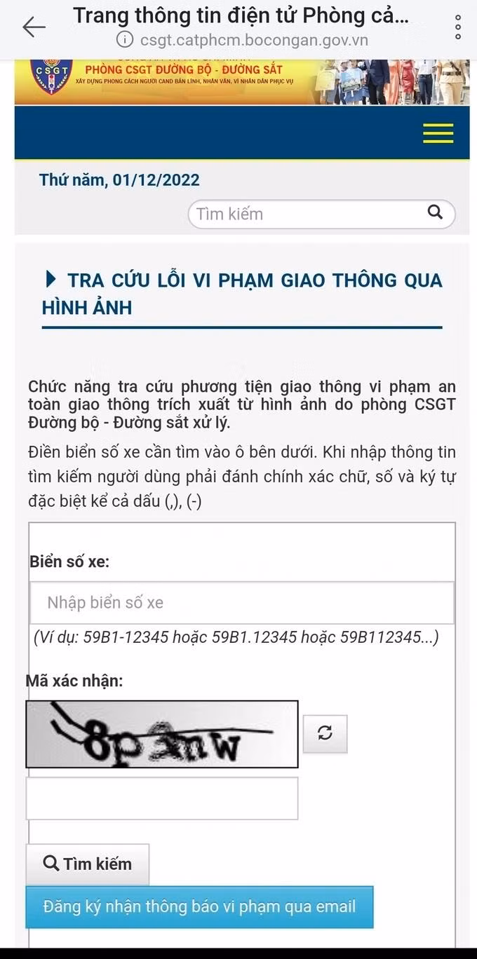 Cách tra cứu vi phạm giao thông qua hình ảnh.