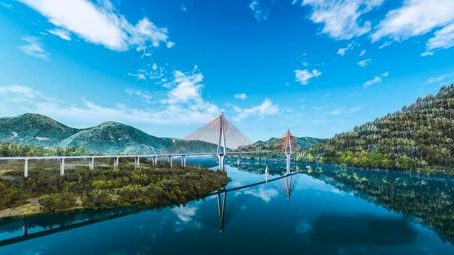 Phối cảnh cầu Hoà Sơn trên tuyến cao tốc Hòa Bình - Mộc Châu.