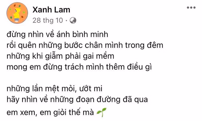 Một trong hàng trăm bài thơ đã hóa "chiếc khăn mùi xoa", lau nước mắt cho độc giả của Xanh Lam (Ảnh: NVCC).