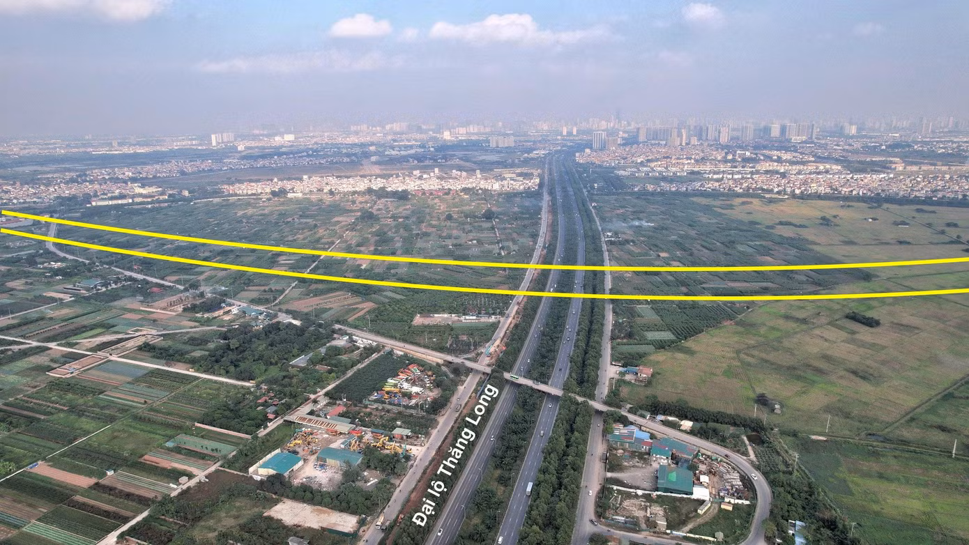 Nút giao giữa vành đai 4 với đại lộ Thăng Long tại địa bàn xã Song Phương, huyện Hoài Đức.