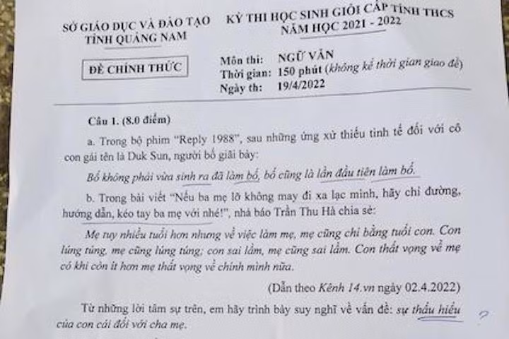 Đề thi học sinh giỏi Văn tỉnh Quảng Nam.