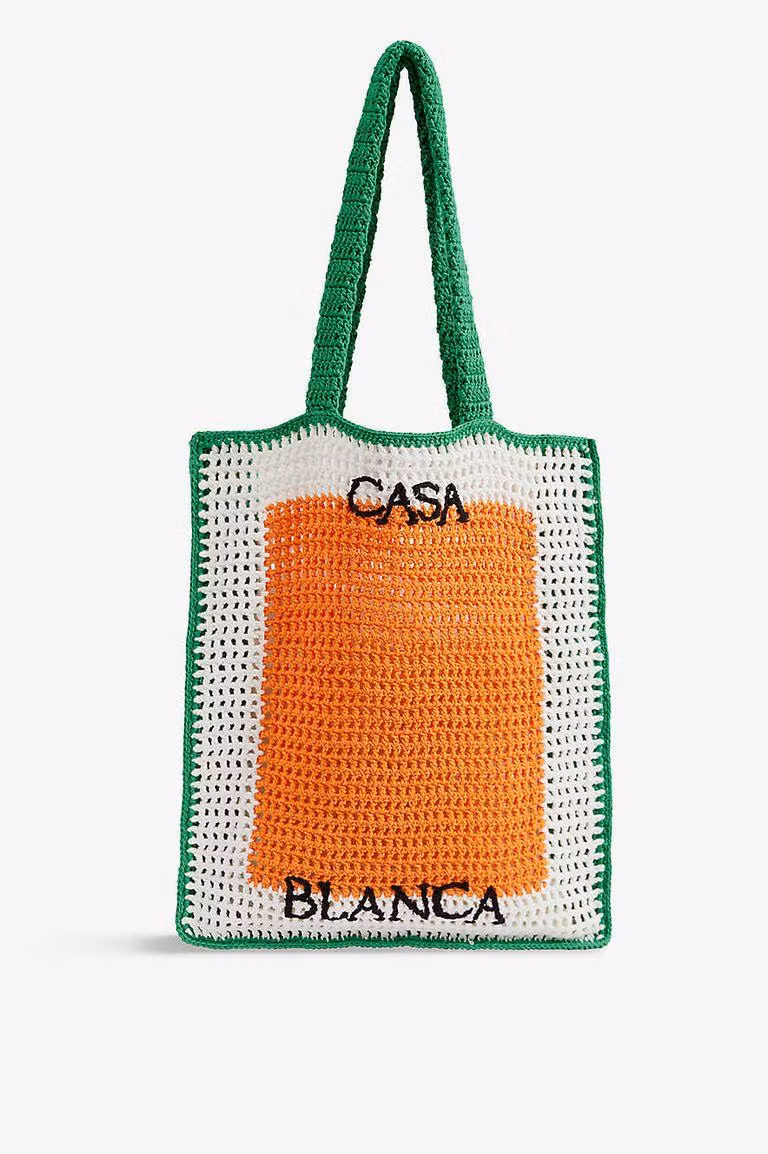 Casablanca Logo Detailed Crochet Tote Bag