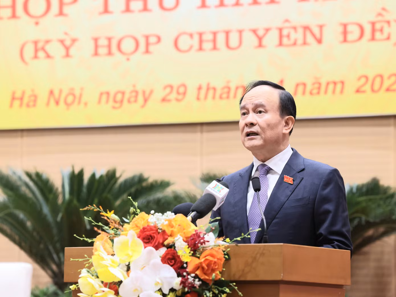 Ông Nguyễn Ngọc Tuấn, Chủ tịch HĐND TP Hà Nội phát biểu tại phiên khai mạc