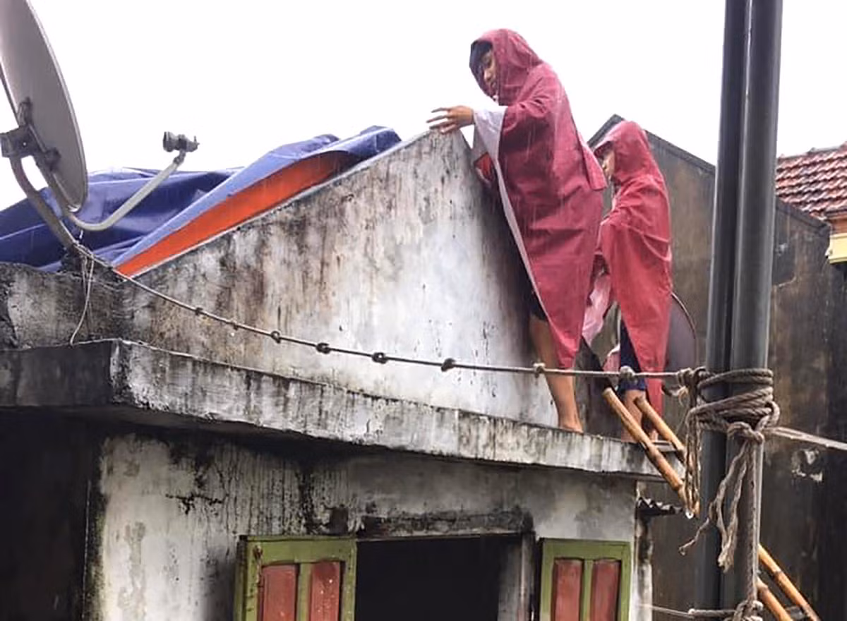 Một số nhà người dân bị thấm dột được hỗ trợ sửa, che chắn bằng bạt tránh những cơn mưa lớn liên tục trút xuống.