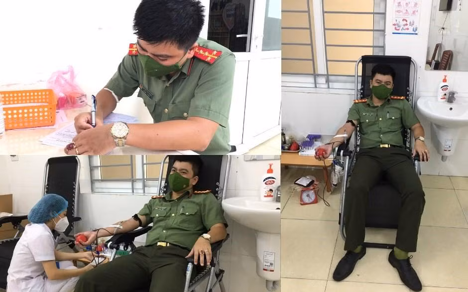 Đại úy Nguyễn Thái Thung hiến máu cứu người.