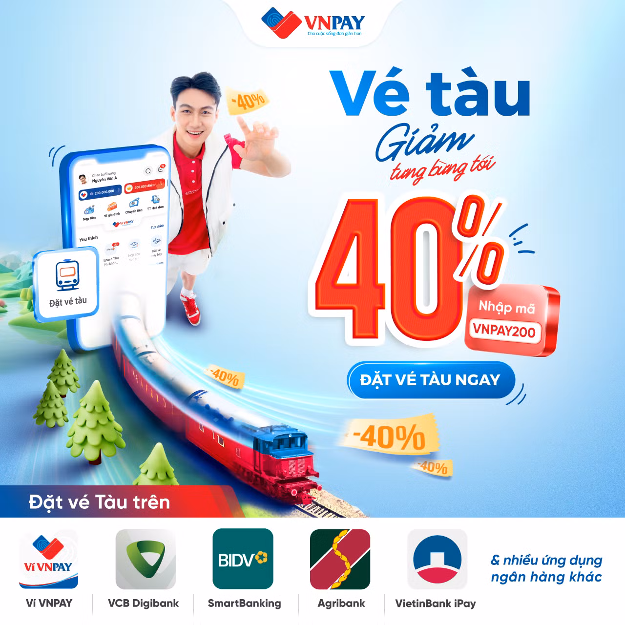 Nhiều ưu đãi hấp dẫn khi đặt vé tàu trên ứng dụng ngân hàng và ví VNPAY